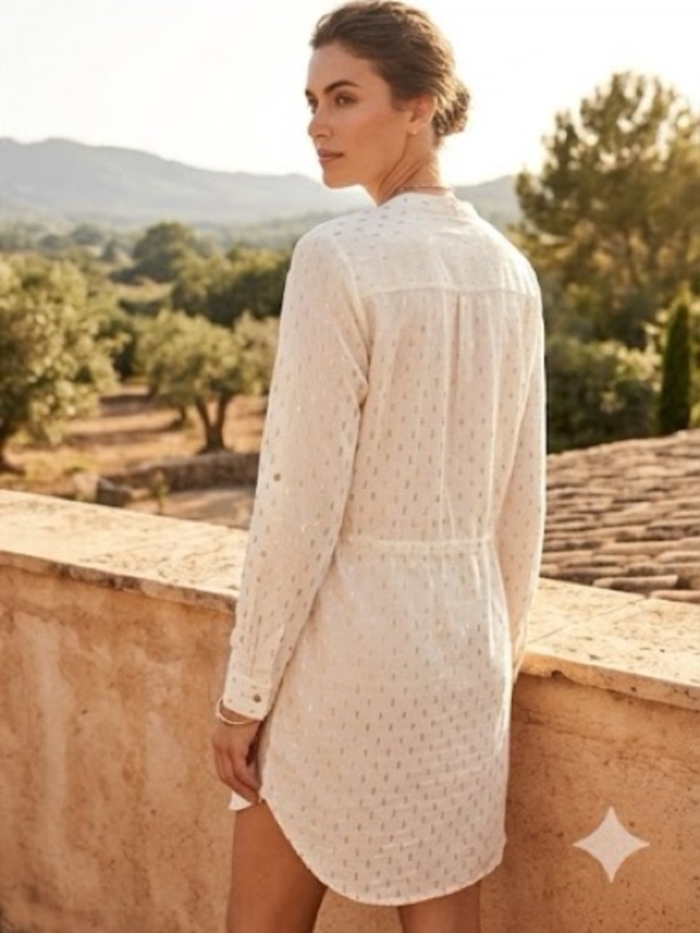 Women’s Boho Ivory Cream Tunic Dress Kurta with Drawstring Waist